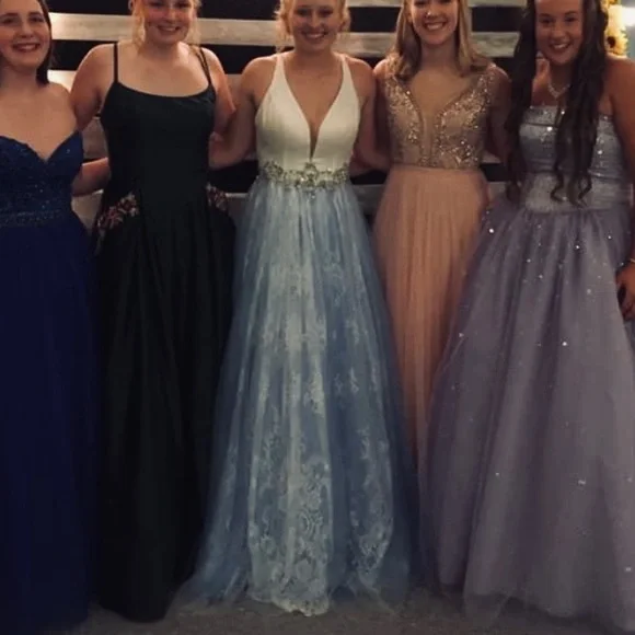 Dresses | Beautiful Bluewhite Bedazzled Junior Prom Dress | Poshmark Dresses | Beautiful Bluewhite Bedazzled Junior Prom Dress | Poshmark